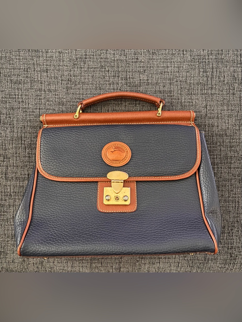 Vintage Navy Pebbled Leather with Brown Trim Purse